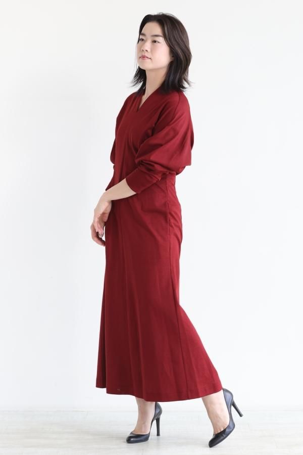 Mame Kurogouchi(マメ) V-Neck Classic Cotton Dress BORDEAUX