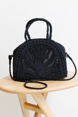 Mame Kurogouchi(マメ) Cording Embroidery Demi Lune Handbag  BLACK