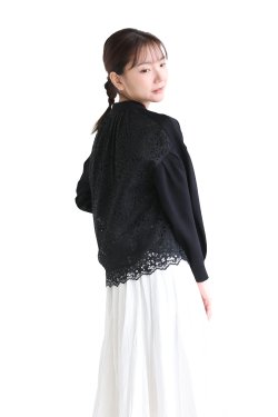 MARILYN MOON(マリリンムーン) mirano rib lace cocoon sleeve jacket  BLACK