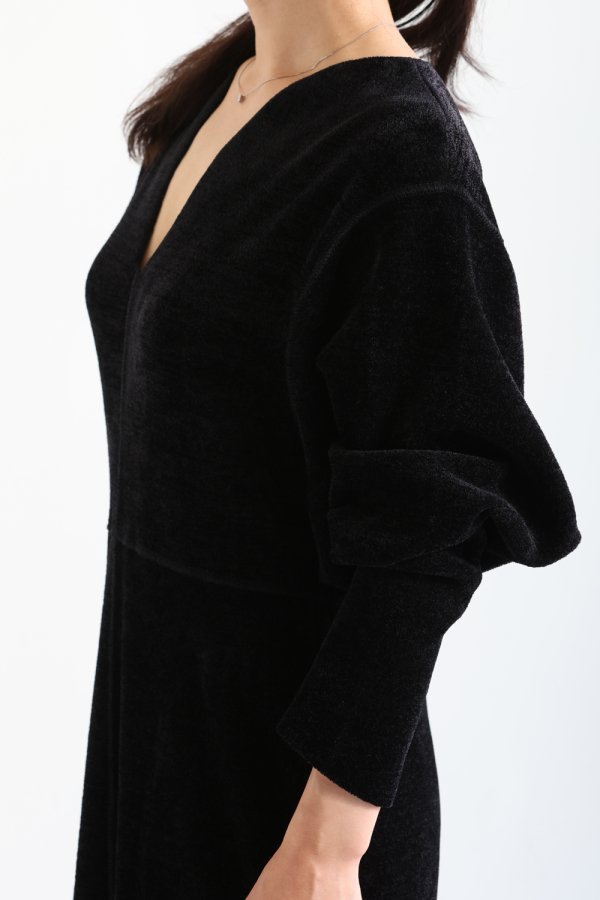 Mame Kurogouchi(マメ) V-Neck Velour Knit Dress BLACK