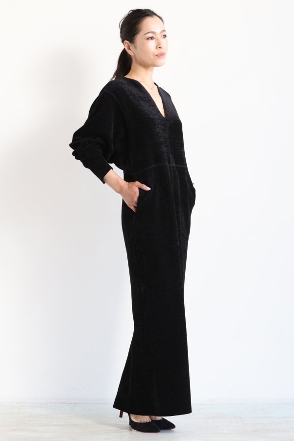 Mame Kurogouchi(マメ) V-Neck Velour Knit Dress BLACK