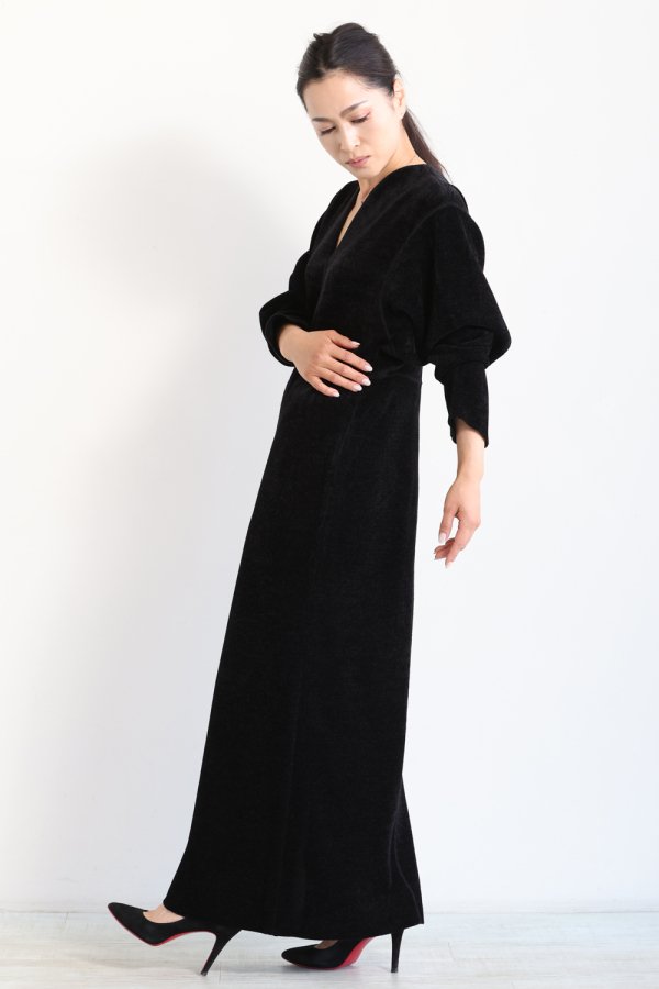 Mame Kurogouchi(マメ) V-Neck Velour Knit Dress BLACK