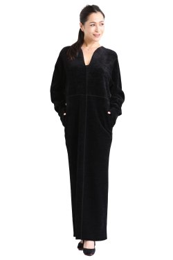 Mame Kurogouchi(マメ) V-Neck Velour Knit Dress  BLACK