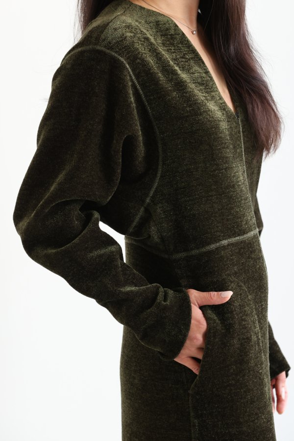 Mame Kurogouchi(マメ) V-Neck Velour Knit Dress KHAKI