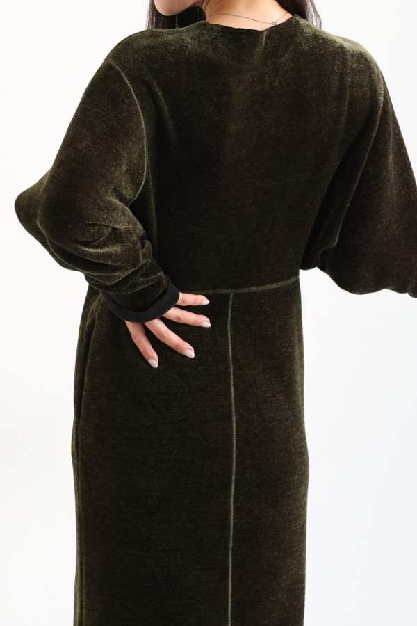 Mame Kurogouchi(マメ) V-Neck Velour Knit Dress KHAKI