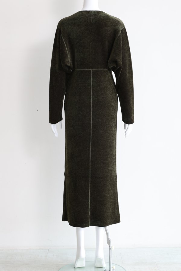 Mame Kurogouchi(マメ) V-Neck Velour Knit Dress KHAKI - YAMAROKU ...