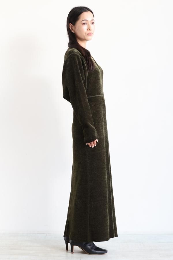 Mame Kurogouchi(マメ) V-Neck Velour Knit Dress KHAKI