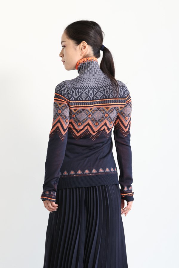 Mame Kurogouchi(マメ) Fair Isle High Neck Knitted Top NAVY