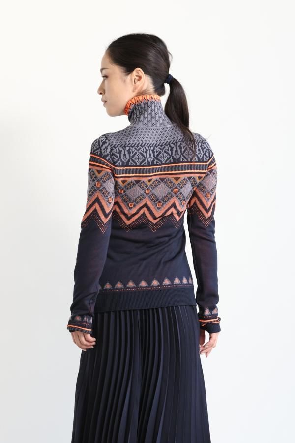 Mame Kurogouchi(マメ) Fair Isle High Neck Knitted Top NAVY 