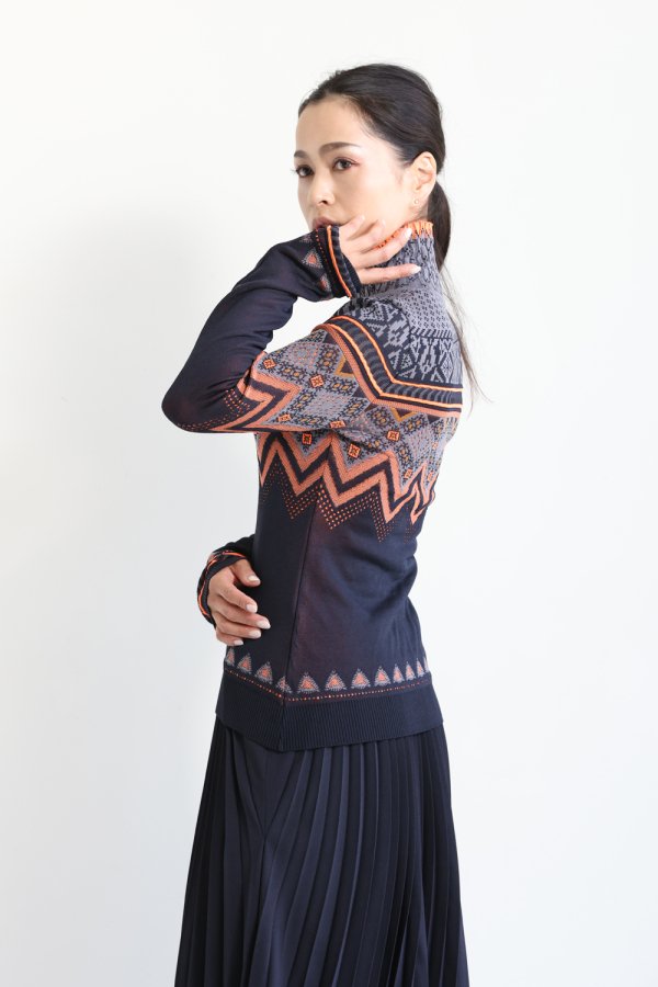 Mame Kurogouchi(マメ) Fair Isle High Neck Knitted Top NAVY