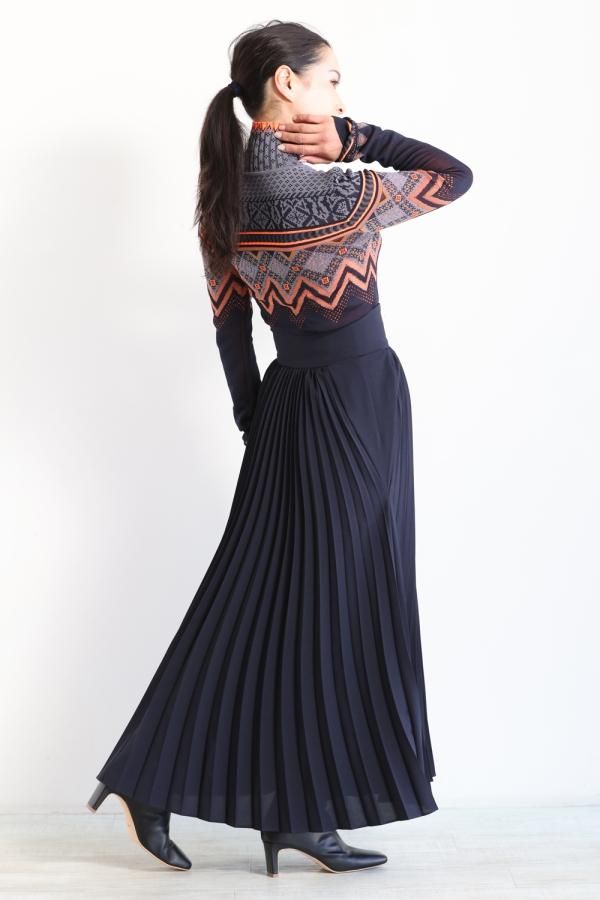 Mame Kurogouchi(マメ) Fair Isle High Neck Knitted Top NAVY