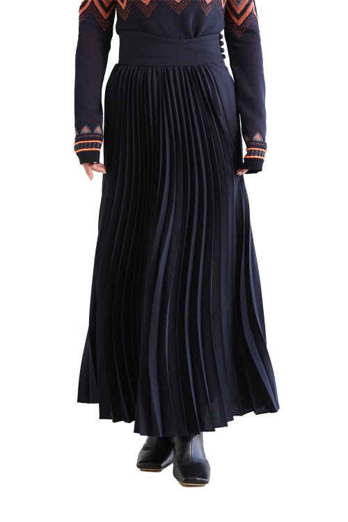 Mame Curved Pleated Dress - navy