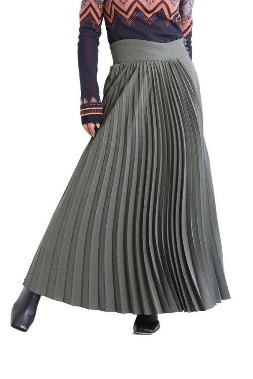Mame Kurogouchi(マメ) Curved Pleated Flared Skirt KHAKI - YAMAROKU