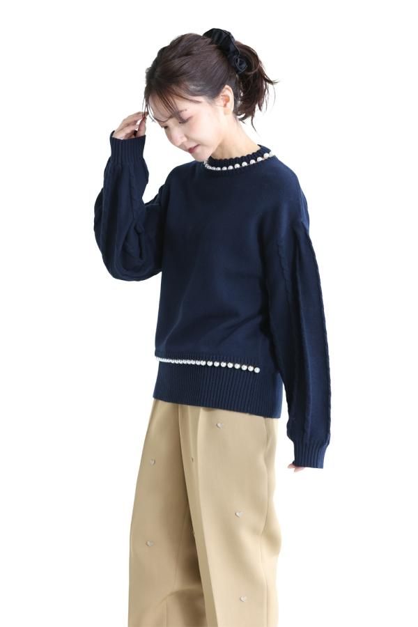 MUVEIL(ミュベール) パールニットプルオーバー navy - YAMAROKU