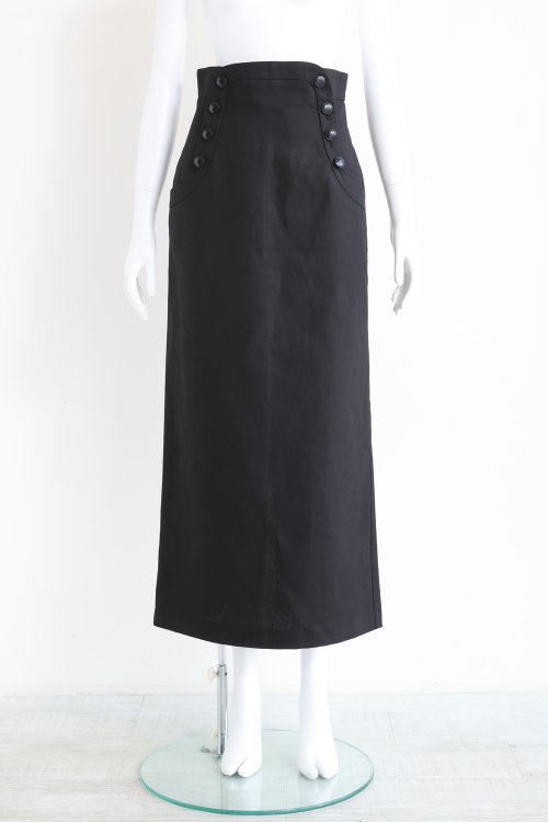 柄デザイン無地mame Cotton Linen Twill Skirt - black