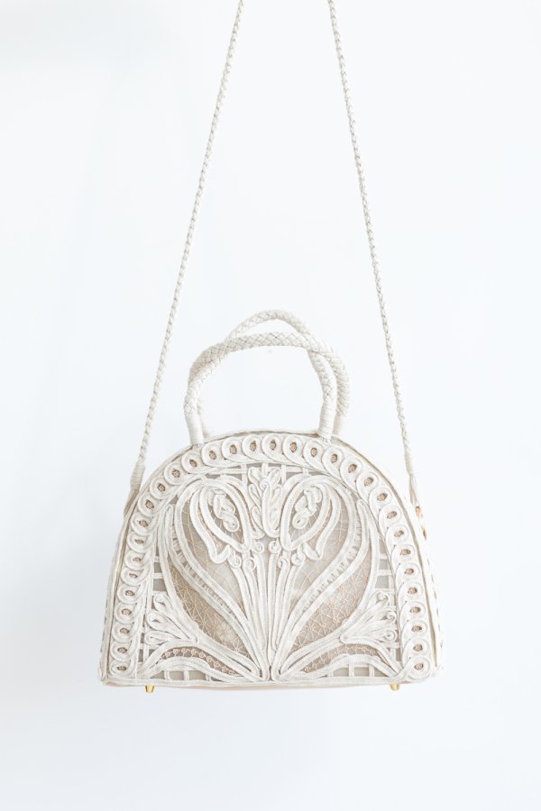 Mame Kurogouchi(マメ) Cording Embroidery Demi Lune Handbag BEIGE