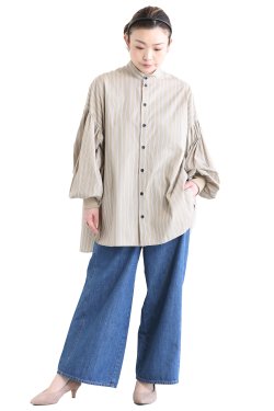 SIWALY(シワリー) Stand Collar Shirt  stripe beige