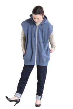 unfil(アンフィル) 【UNISEX】cotton&paper terry sleeveless zip hoodie  graphite blue