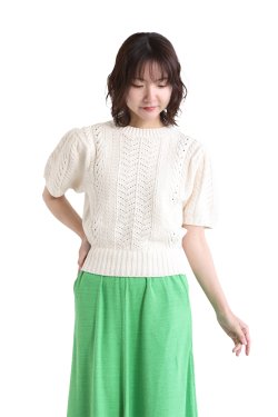 unfil(アンフィル) open work cable-knit cotton sweater 