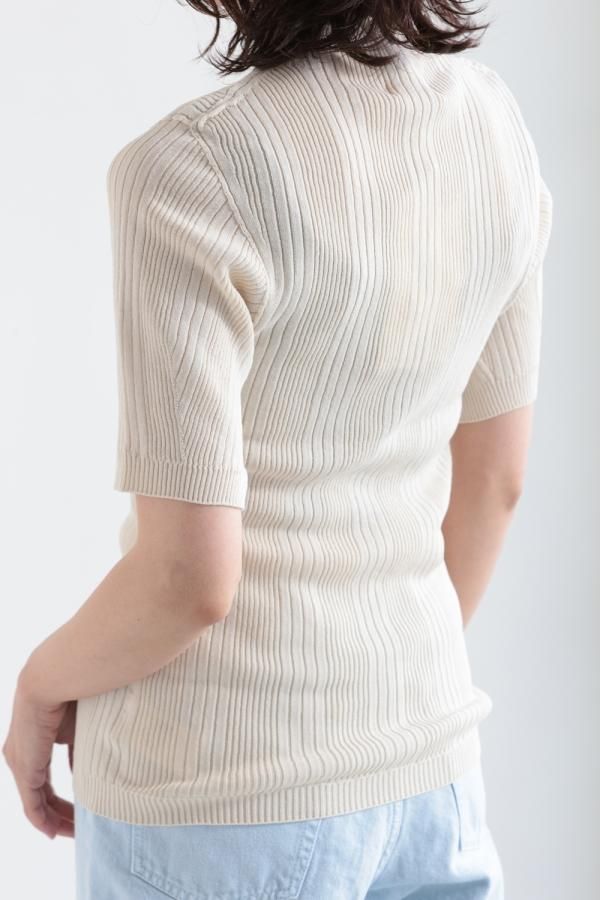 【定価1.5万】アンフィル unfil *ハイツイストコットンリブニットセーター*1綿アイボリーカットソー(25-2505-437)【71F52】 UNFIL [アンフィル] ハイツイストコットン リブニットセーター