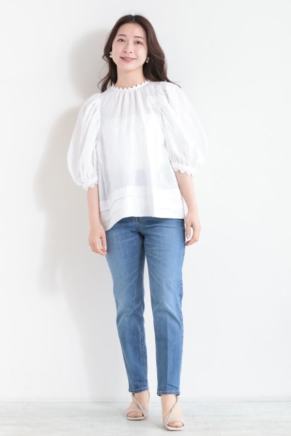 MUVEIL(ミュベール) パフスリーブリネンブラウス - YAMAROKU