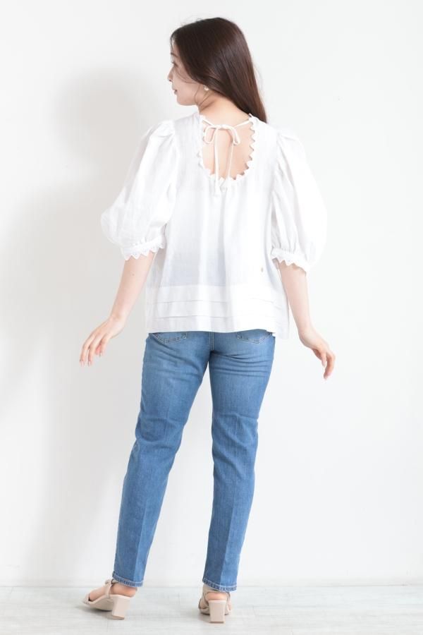 MUVEIL(ミュベール) パフスリーブリネンブラウス - YAMAROKU