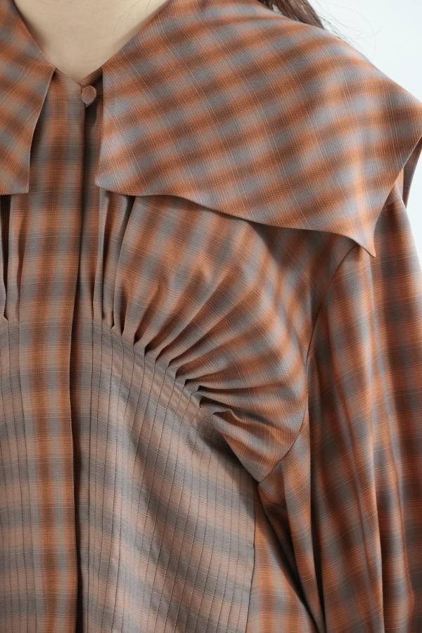 マメクロゴウチ  Mame Kurogouchi Linen Mix Ombre Check Sailor Collar Blouse リネンミックス オンブチェック セーラーカラー ブラウス 1 Mame Kurogouchi(マメ) Linen Mix Ombre Check Sailor Collar