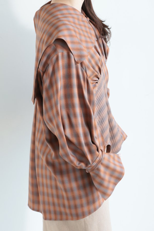 Mame Kurogouchi(マメ) Linen Mix Ombre Check Sailor Collar Blouse 