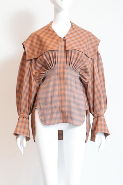 Mame Kurogouchi(マメ) Linen Mix Ombre Check Sailor Collar