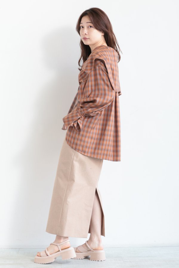 Mame Kurogouchi(マメ) Linen Mix Ombre Check Sailor Collar Blouse 