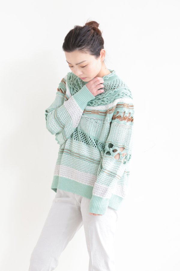 Mame Kurogouchi(マメ) Bamboo Basket Pattern Knitted Top - YAMAROKU 