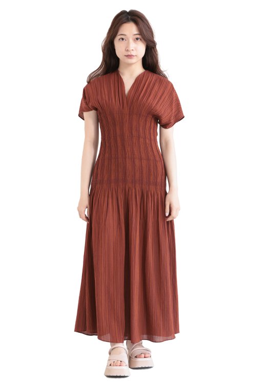 Mame Kurogouchi(マメ) Stripe Shirring Jacquard Dress - YAMAROKU