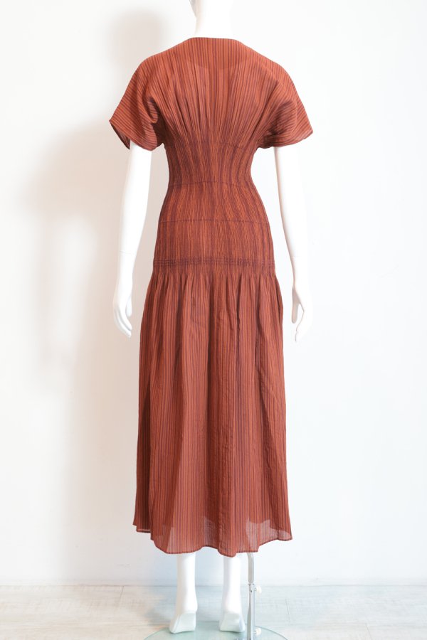 Mame Kurogouchi(マメ) Stripe Shirring Jacquard Dress - YAMAROKU