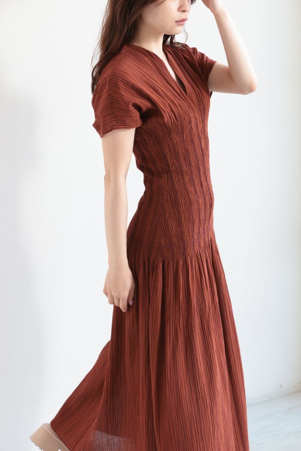 Mame Kurogouchi(マメ) Stripe Shirring Jacquard Dress - YAMAROKU ...