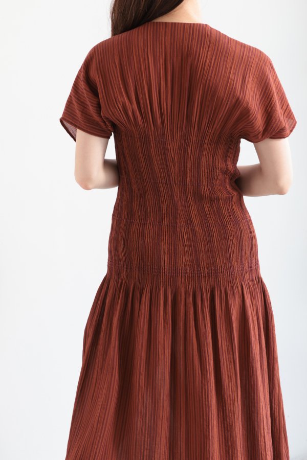 Mame Kurogouchi(マメ) Stripe Shirring Jacquard Dress - YAMAROKU ...