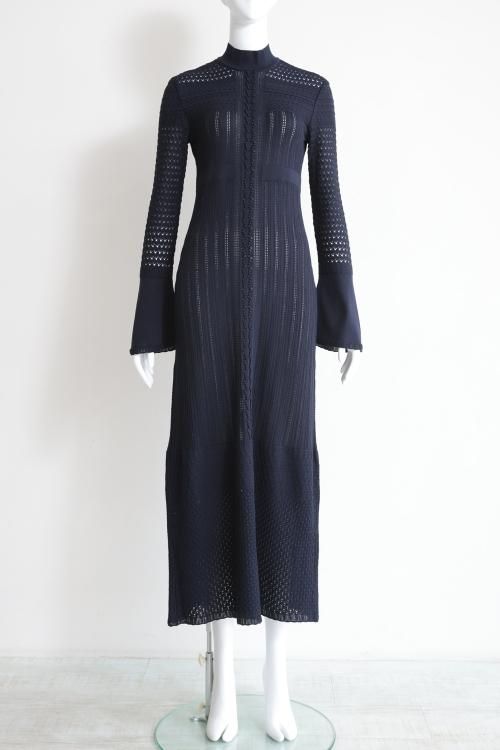 なしマメクロゴウチ ワンピース Lace Stripe Knitted Dress