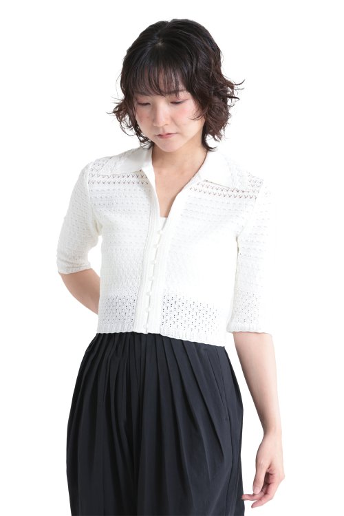 Mame Kurogouchi Lace Knitted Top - white
