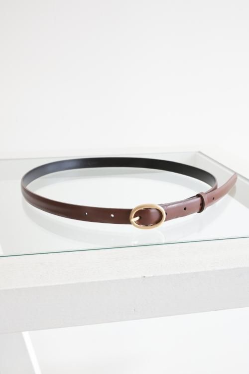 Mame Kurogouchi(マメ) Cow Hide Narrow Belt BROWN - YAMAROKU 