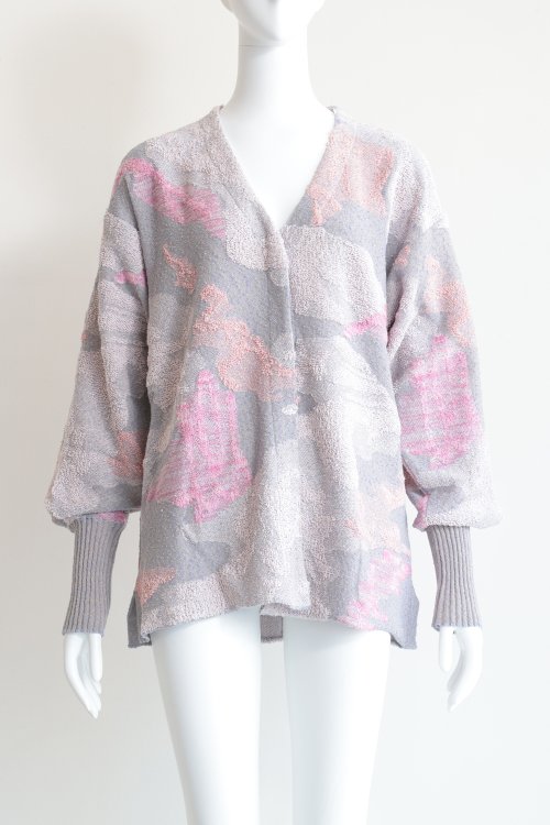 Mame Kurogouchi(マメ) Pile Jacquard Knitted Cardigan - YAMAROKU