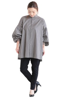 SIWALY fluid(シワリーフルイド) Stand Collar Shirt  stripe charcoalgray