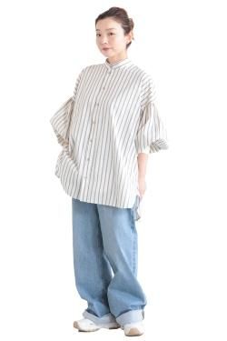 SIWALY fluid(꡼ե륤) Stand Collar Shirt  stripe off
