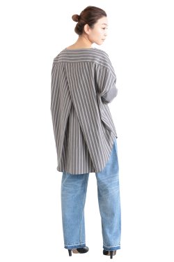 SIWALY fluid(シワリーフルイド) Pull-over Shirt  stripe charcoalgray	