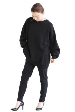 SIWALY fluid(シワリーフルイド) 【UNISEX】Back Button Wide Pull-over  black