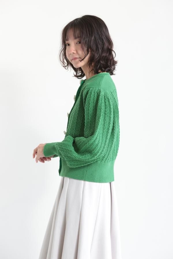 MUVEIL(ミュベール) 押し花ボタンカーディガン green - YAMAROKU