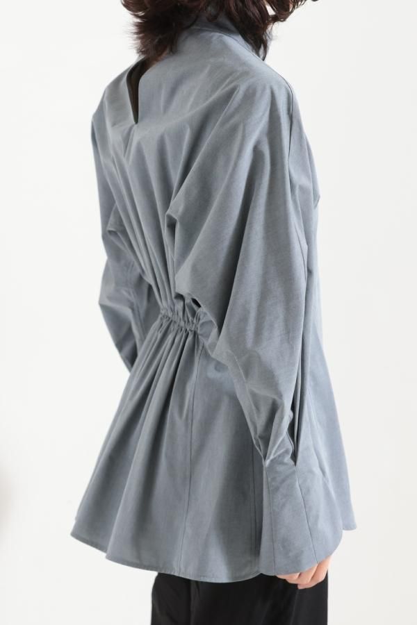 Mame Kurogouchi(マメ) Cotton Chambray High Neck Blouse GREY