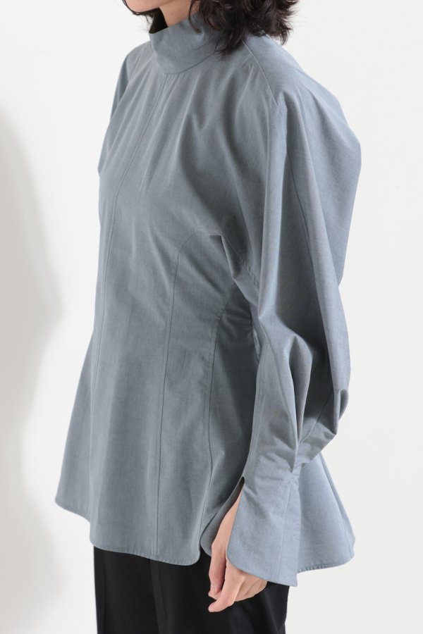 Mame Kurogouchi(マメ) Cotton Chambray High Neck Blouse GREY - YAMAROKU（ヤマロク）  オンラインストア