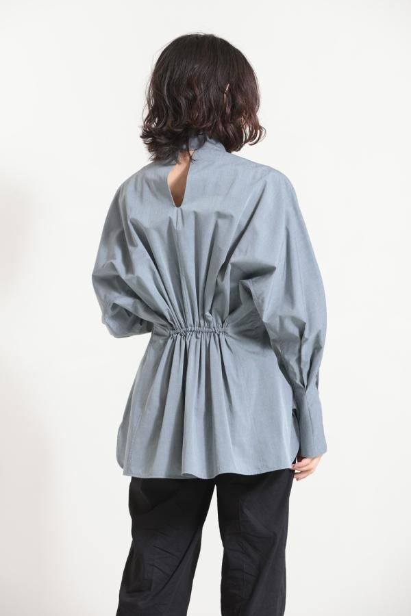 Mame Kurogouchi(マメ) Cotton Chambray High Neck Blouse GREY