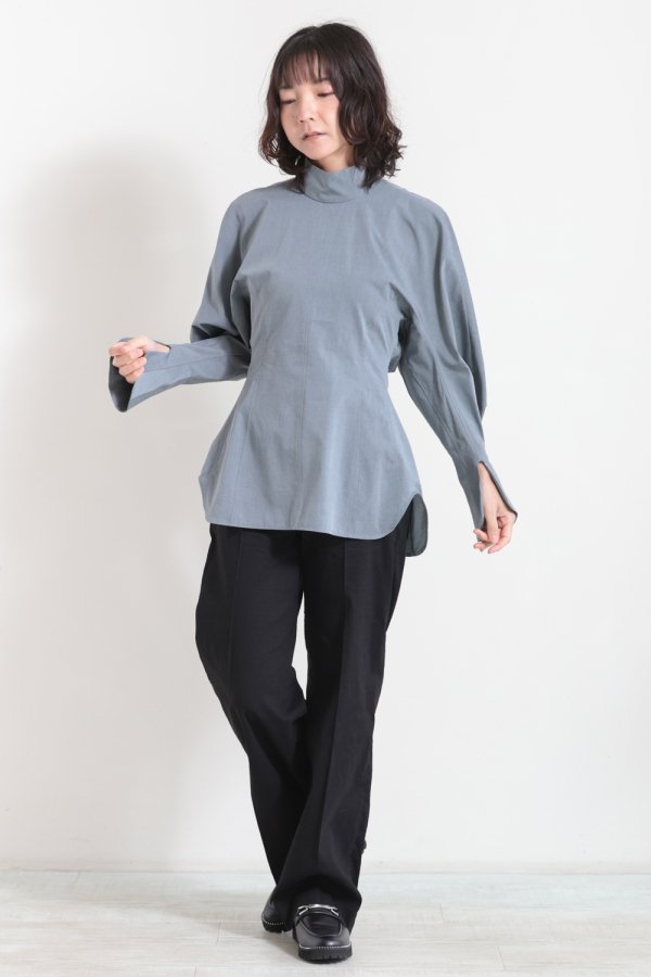 Mame Kurogouchi(マメ) Cotton Chambray High Neck Blouse GREY - YAMAROKU（ヤマロク）  オンラインストア