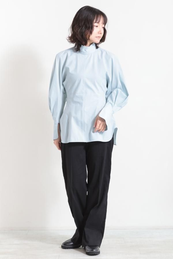 Mame Kurogouchi(マメ) Cotton Chambray High Neck Blouse BLUE