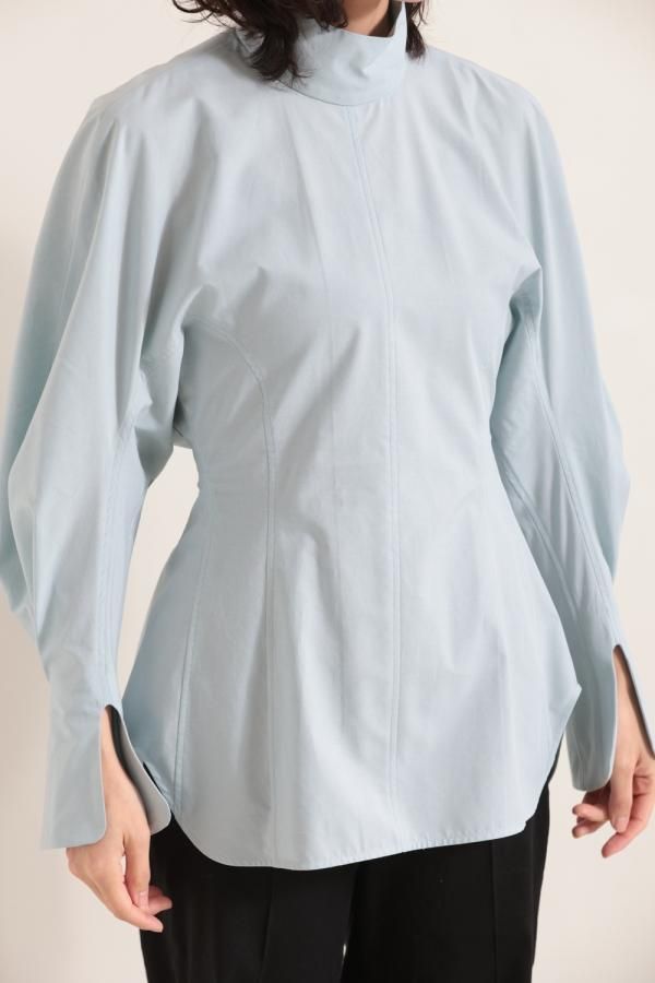Mame Kurogouchi(マメ) Cotton Chambray High Neck Blouse BLUE